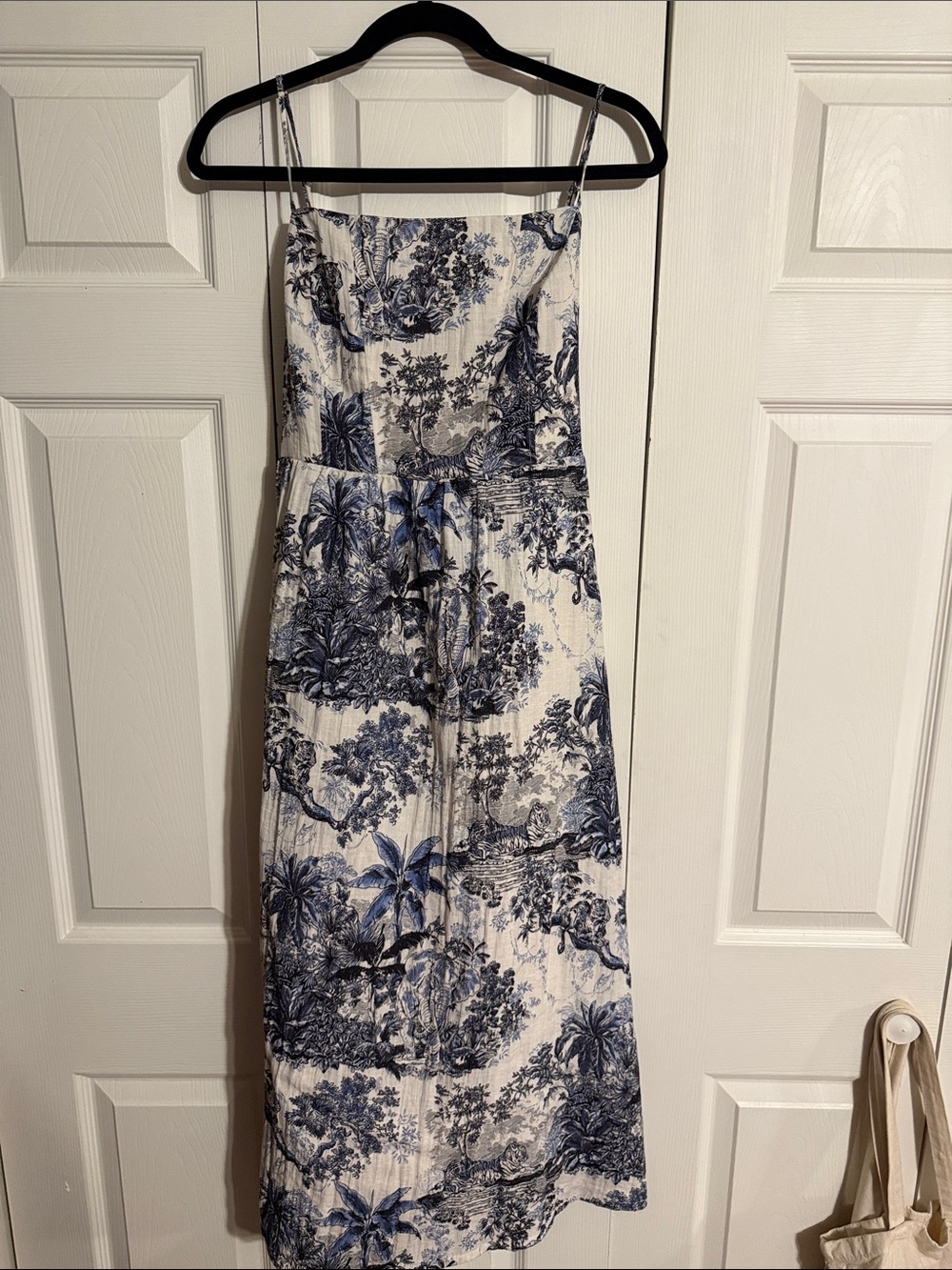 H&M Blue and White Toile Maxi Dress with Spaghetti Straps
